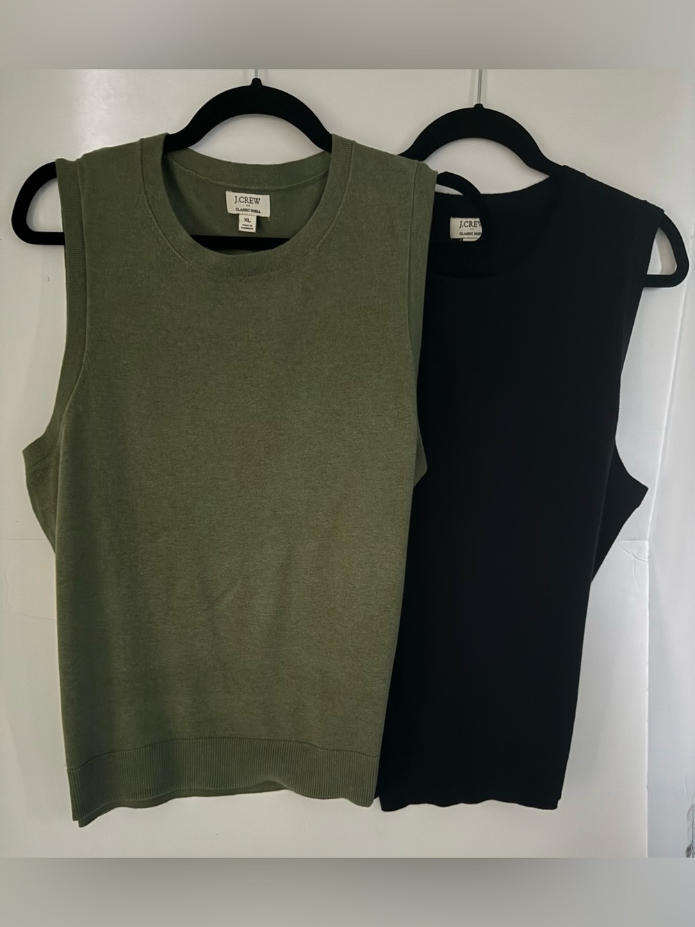 TWO!! (2) JCrew- Shell Crew - Sleeveless Knit Tank Duo-Olive Green & Black